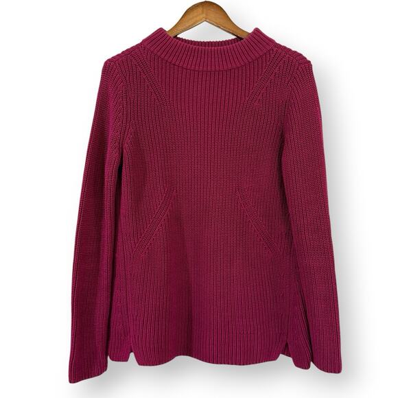 Talbots Women’s Raspberry Mock Neck Cotton Chunky Pullover Sweater Size Medium - Picture 2 of 9